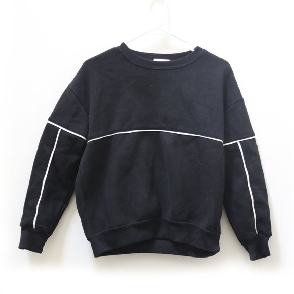 black sweatshirt with white stripes